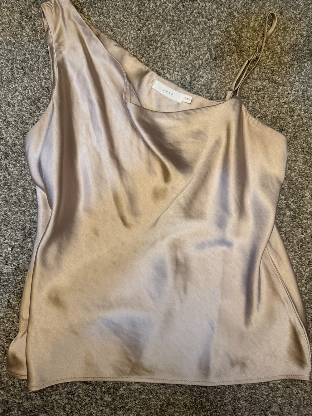 Champagne Satin One-Shoulder Cami Top